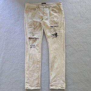 Purple Brand P001 Slim Fit Low Rise Jeans Men's Size 36x33Tan Distressed Repair